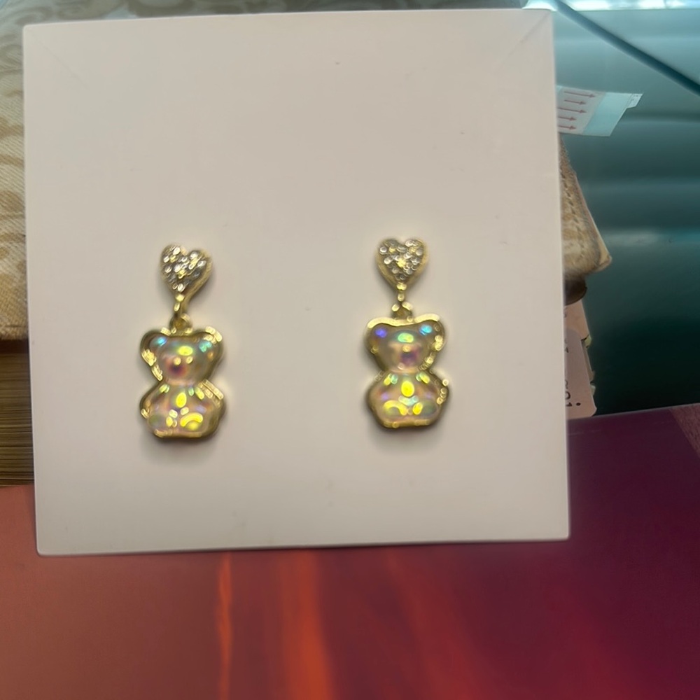 Gold Heart and Bear Earrings